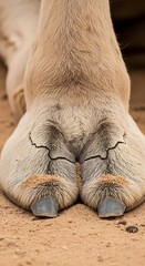 Close-up of camels feet showing adaptation to desert terrain.
