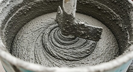 Close-up of Cement Mixer Blending Concrete in a Bucket.