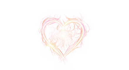 Vibrant pink and yellow heart-shaped abstract art with swirling lines, isolated on transparent background with soft lighting and warm tones