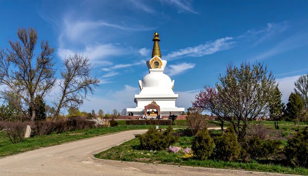 Stupa of Enlightenment in Elista, Kalmykia, Russia on a sunny day.