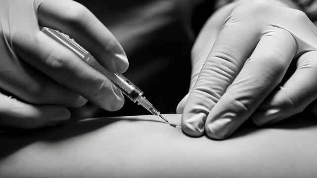 Doctor Hands in Sterile Gloves Administering Injection Medical Procedure