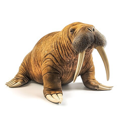 Fototapeta premium Realistic full body walrus with prominent tusks and whiskers, showcasing its unique features against white background