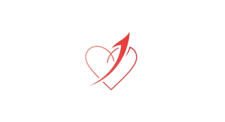 Red heart symbol with arrow, isolated on transparent background, vibrant color, simple design, modern style, romantic icon