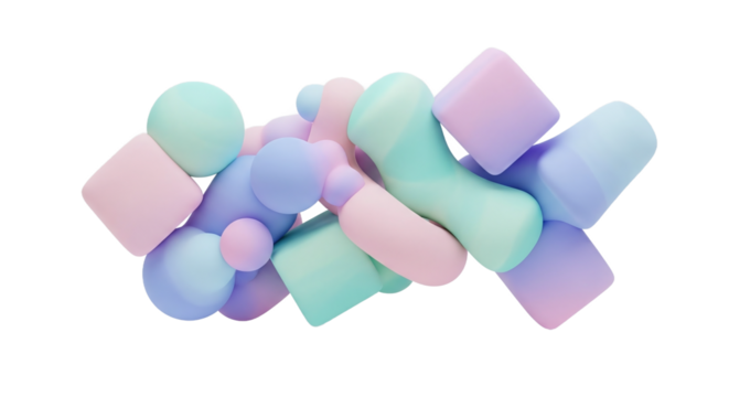 Vibrant pastel-colored 3D shapes arrangement, soft lighting, isolated on transparent background, modern abstract composition - Powered by Adobe