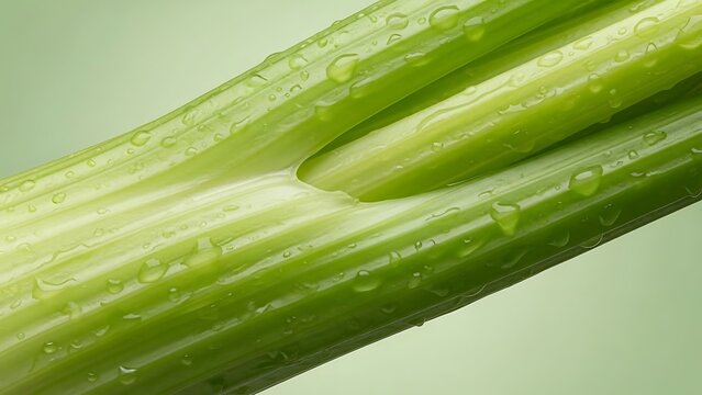 Crisp celery stalks with fresh water droplets, enhanced green hues