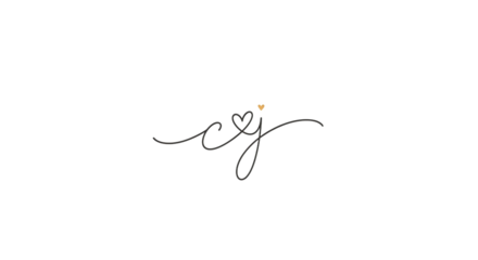 Elegant black cursive signature logo with heart and gold accents, isolated on transparent background