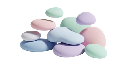 Pastel colored stones stacked, soft focus, natural lighting, isolated on transparent background