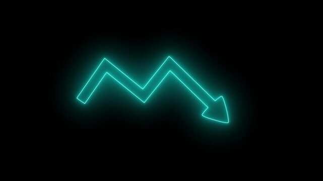 Glowing Financial Business Chart Bars Animation with Futuristic Neon, Neon Zigzag Arrow on Black Background