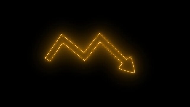 Glowing Financial Business Chart Bars Animation with Futuristic Neon, Neon Zigzag Arrow on Black Background