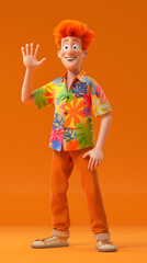 3d Cartoon Character A cheerful man is greeting with raised hand