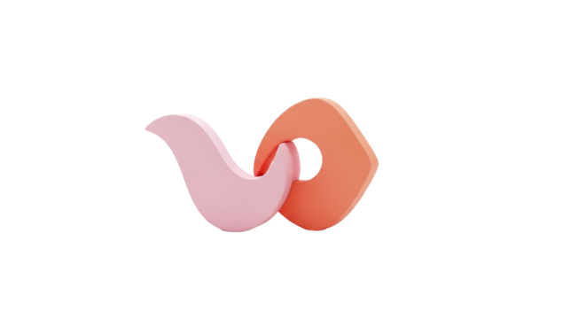 Vibrant pink and orange abstract shapes intertwined, isolated on transparent background with studio lighting - Powered by Adobe