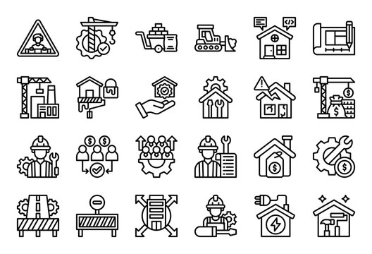 Building Services Icon Collection Set. Clean Outline Icon Vector Illustration.