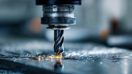 A close-up of a CNC milling machine cutting metal, demonstrating precision engineering and sparks flying during the machining process.