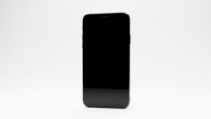 Modern Black Smartphone Displaying a Blank Screen on a White Background.