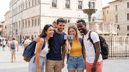 Happy tourists taking photo themselve