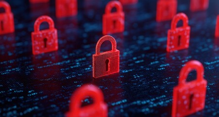 Red padlocks symbolizing a security breach or vulnerability, representing potential threats to digital data and cybersecurity