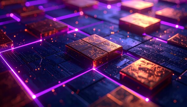 Quantum Computing Grid with Interconnected Nodes and Neon Lines