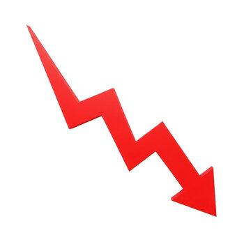 Red downward trending zigzag arrow symbol isolated on transparent background