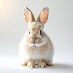 Obraz premium Adorable White and Tan Rabbit Sitting Indoors.
