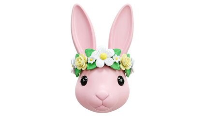 Pink Easter Bunny Head with Flower Crown