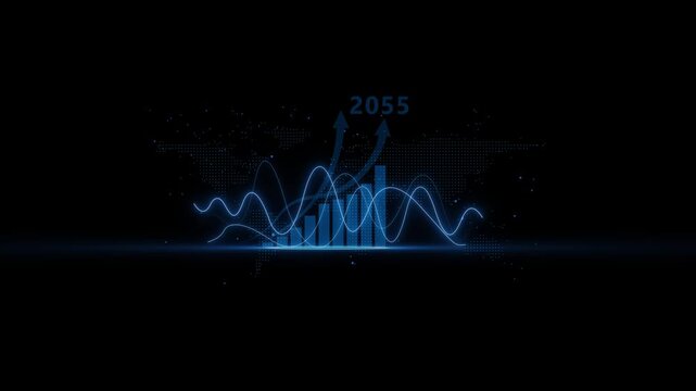 Futuristic Business Growth Chart with Glowing Blue Lines and 2055 Projection business chart financial graph