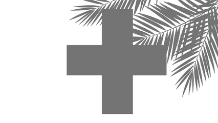 Obraz premium Gray Cross Symbol with Palm Frond.