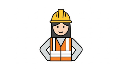 Female construction worker wearing safety vest and hard hat.