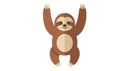 Fototapeta premium Cartoon lazy sloth toy illustration with arms raised, isolated on a white background