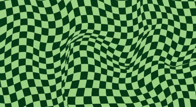 Green and black checkered pattern background with optical illusion