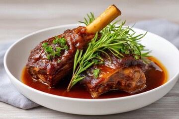 Braised lamb shanks with rosemary and red wine sauce