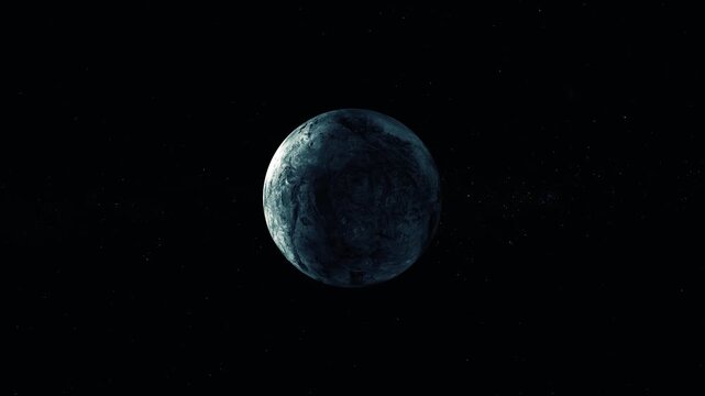 Detailed view of the 3d realistic haumea planet against a starry night sky