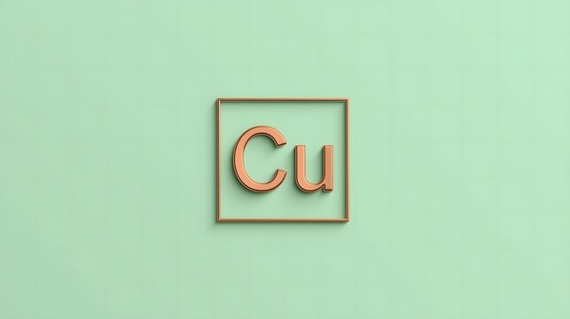 Copper chemical symbol Cu in minimalist frame for science and education study