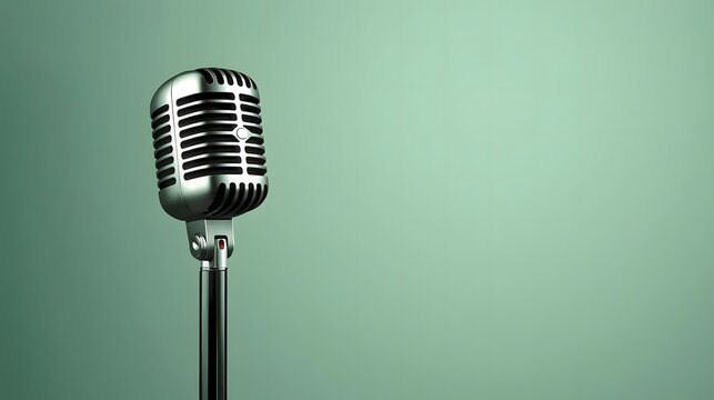 Vintage silver microphone for podcast and music studio audio recording session