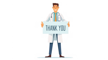 Healthcare worker holds thank you sign, smiling, AI, PNG
