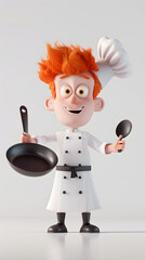 3d Cartoon Character A man wearing a chef's outfit cooking