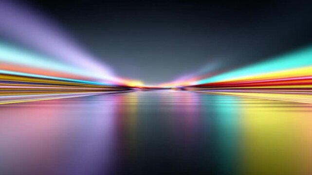 Premium abstract backdrop showing refracted neon light sweeping across smooth black space, elegant futuristic composition