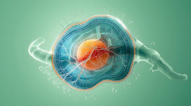 Biological cell structure in blue for science medical and research study