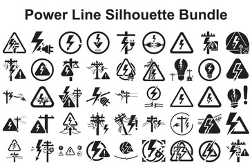 Power line silhouette bundle isolated on white background