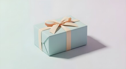 Obraz premium Elegant Light Blue Gift Box with Pink Ribbon on White Background.