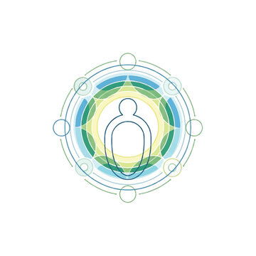 Meditating Person Surrounded by Colored Circles.