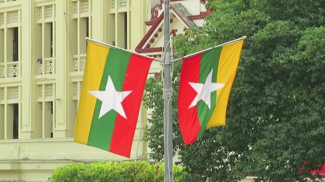 Busy street scene in downtown Yangon during the 2026 Myanmar elections