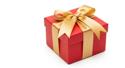 Obraz premium Elegant gift box with golden ribbon isolated on white background