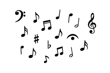 Fototapeta premium Musical notes and symbols icon set creating design elements for music, sounds, songs, and creativity on a transparent background