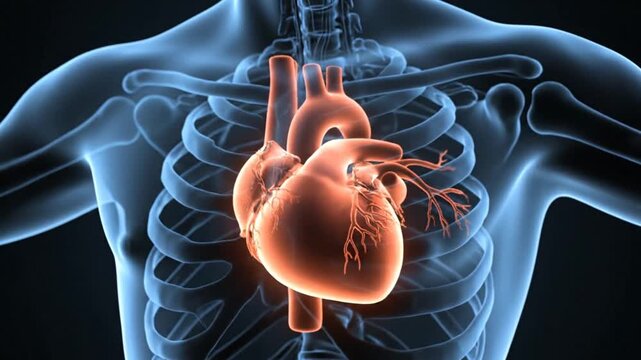 3D visualization of human heart anatomy and thoracic skeletal structure