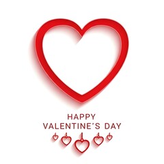 Elegant Red Outline Heart with "Happy Valentine's Day" Message and Hanging Hearts on White Background, Perfect for Love and Romance Concepts