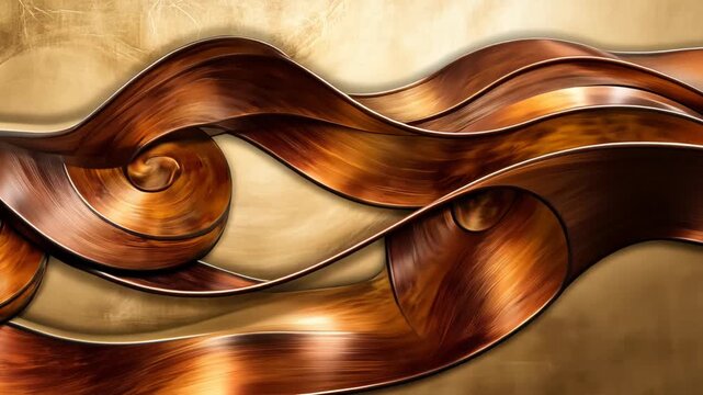 Elegant wooden waves in fluid motion against gold texture background
