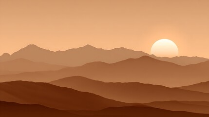 Minimalist Sunset Over Mountain Range