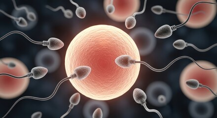 Intricate visualization of human fertilization process highlighting the cellular components and