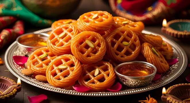 Traditional indian imarti sweets served for diwali festival