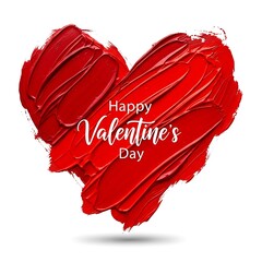 Artistic red paint brush strokes forming a vibrant heart shape with "Happy Valentine's Day" text on a clean white background.